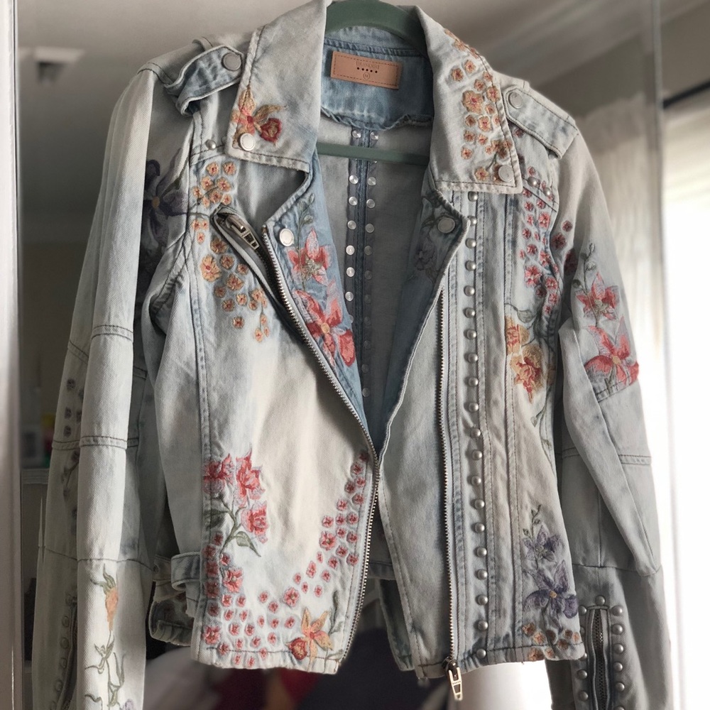 Blank NYC NWT Denim Floral Moto Jacket